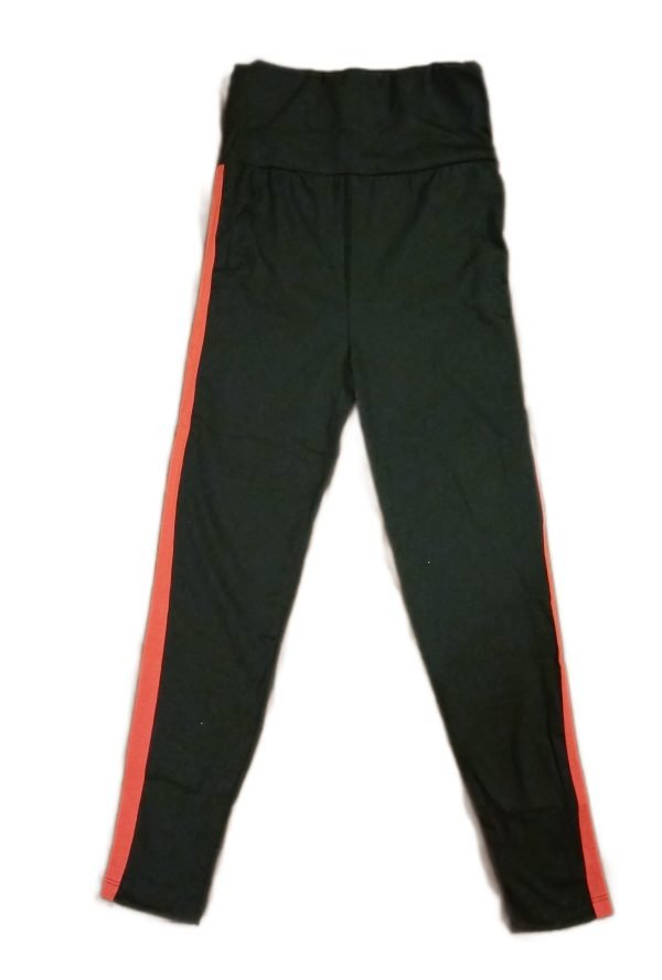 Legginsy dziewczęce czarne z paskiem z boku - obrazek 2